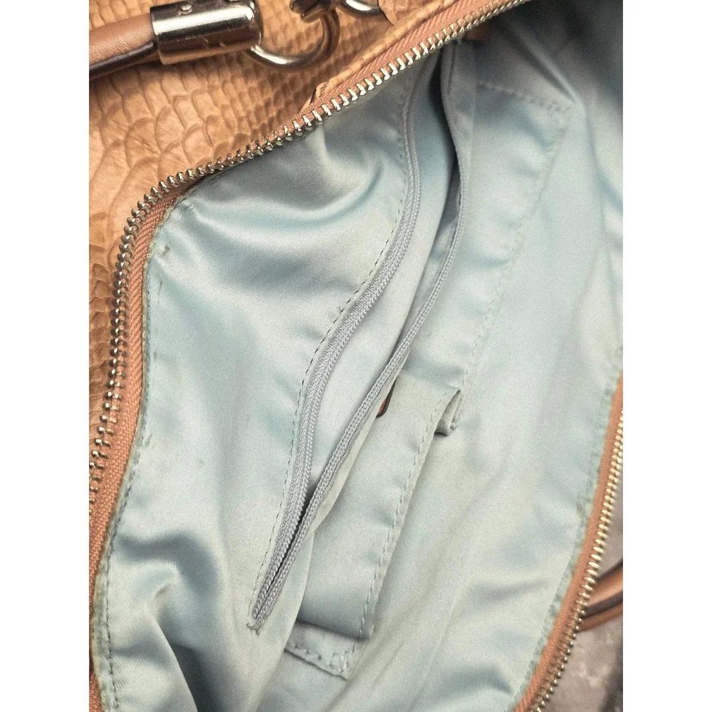 Coach Madison Sophia Satchel M Tan Python Embossed Leather Silver Chain Luxury